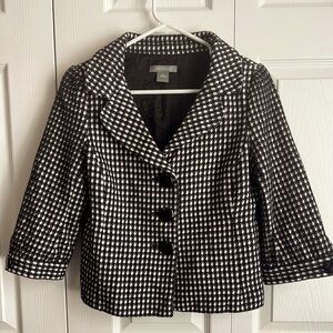 Ann Taylor Black & White Houndstooth Cropped Blazer Sz 6